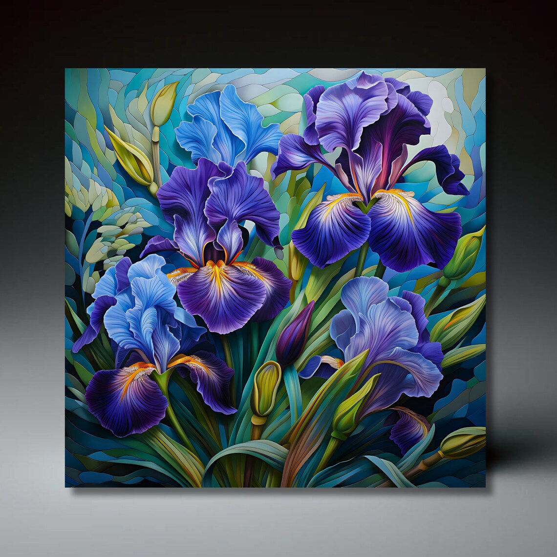 Purple Iris Ceramic Art Tile, Botanical Decor