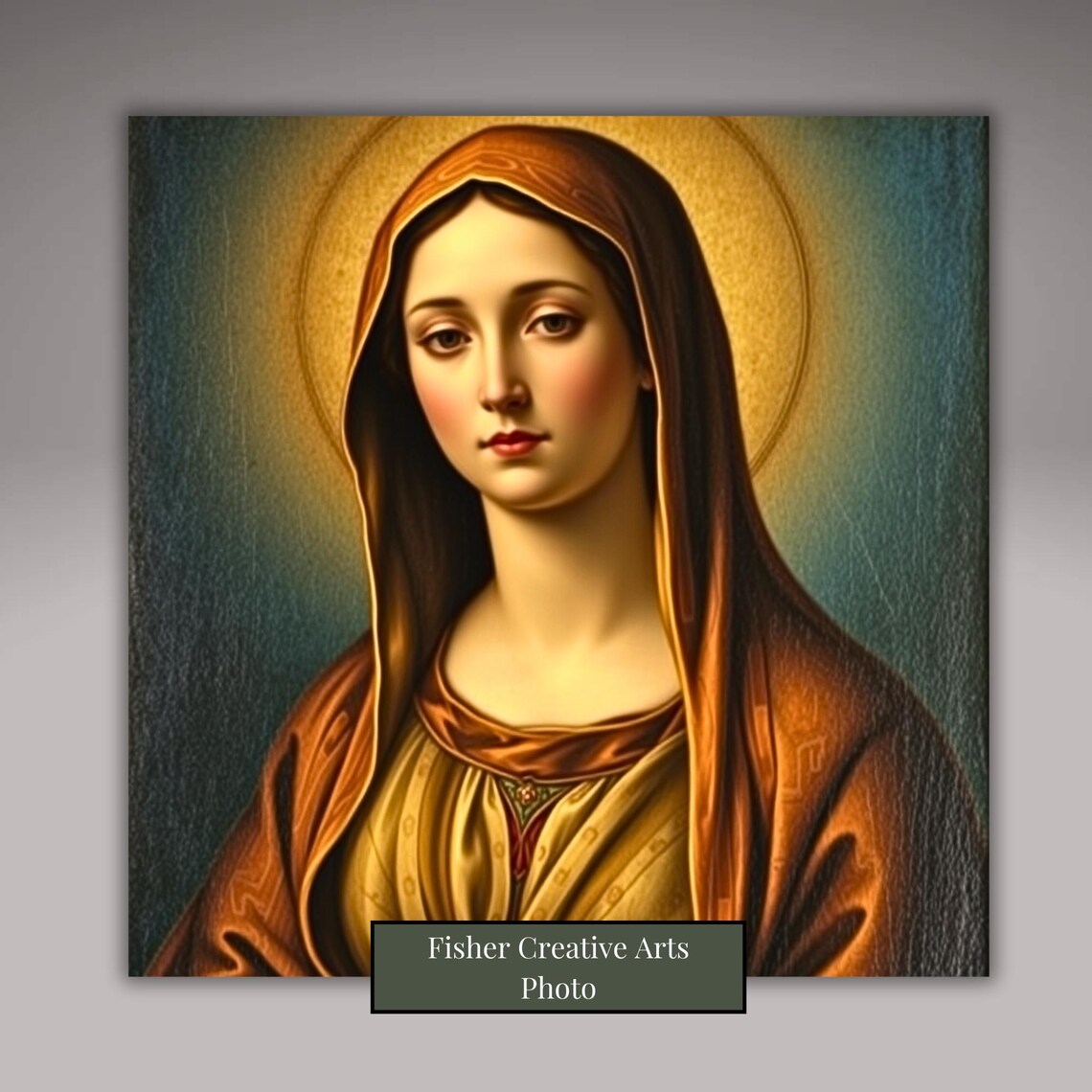 Virgin Mary with Golden Halo Vintage Catholic Devotional Wall Art