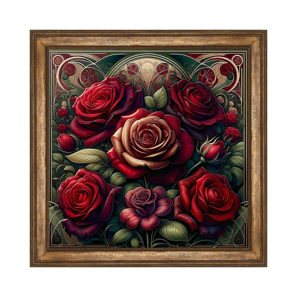 Red Roses Art Nouveau Floral Wall Art Print, Kitchen - Image 3