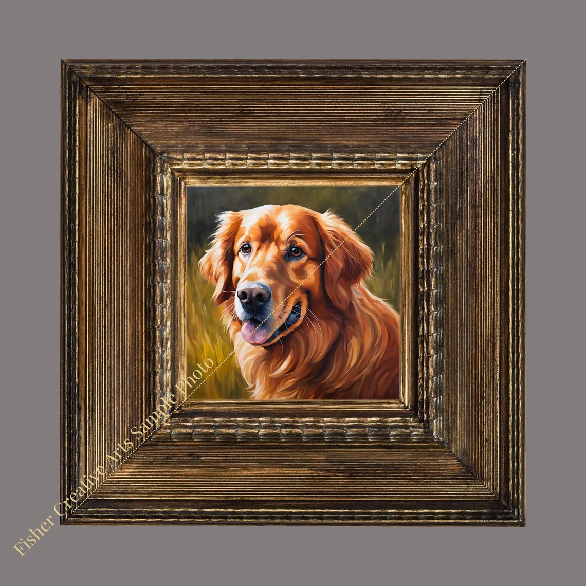 Red Golden Retriever Ceramic Tile Gift For Dog Lover Golden Retriever Painting Pet Portrait Art Pet Memorial Dog Oil Painting - Image 2