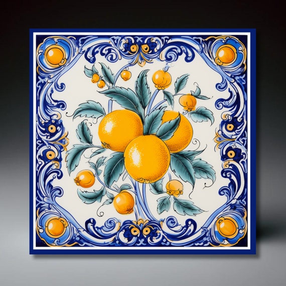 Deruta Style Italian Ceramic Tile, Lemon Kitchen Art