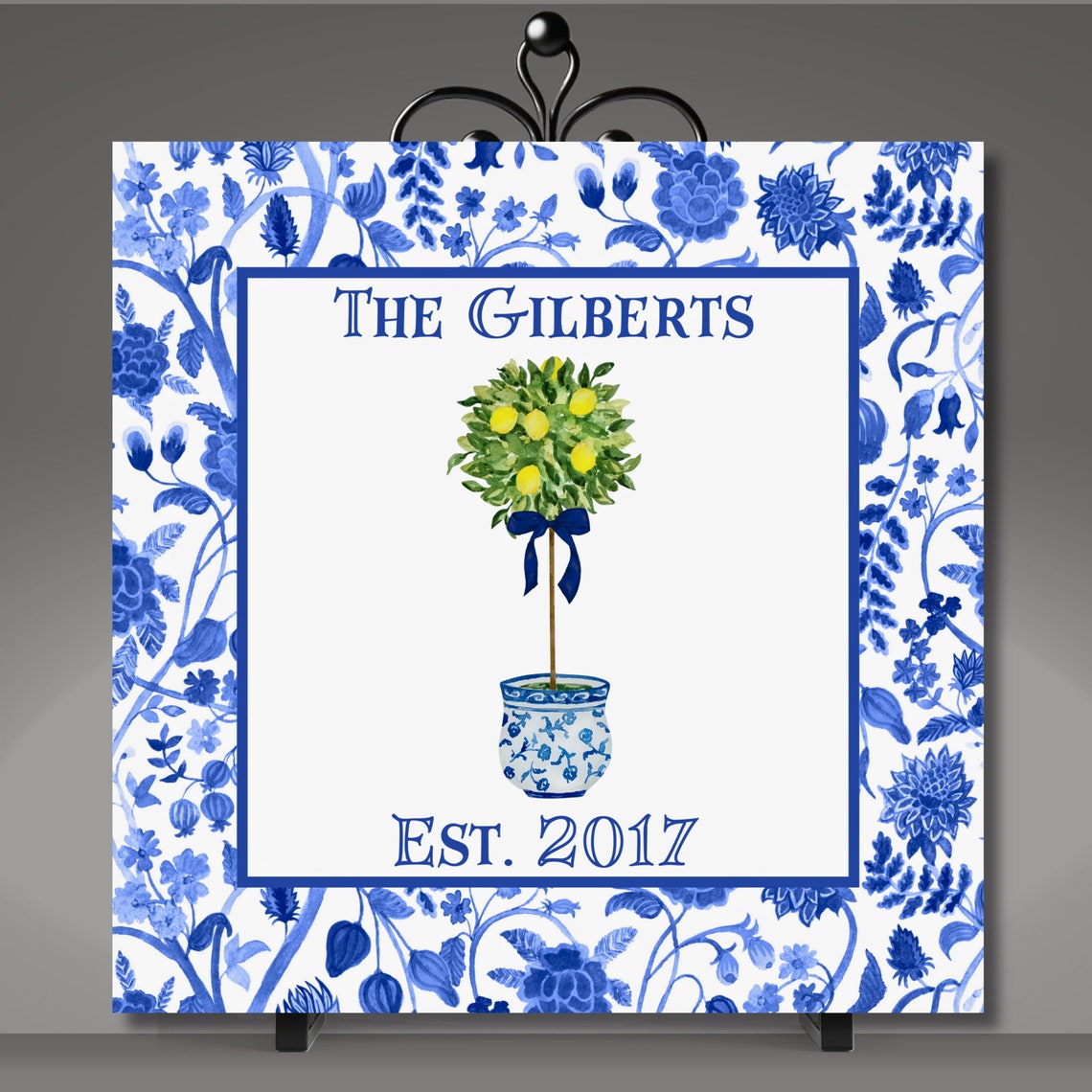 Lemon Tree Chinoiserie Ceramic Art Tile Personalized Gift Wedding Gift Housewarming Gift Anniversary Present Lemon Tree Ginger Jar - Image 5