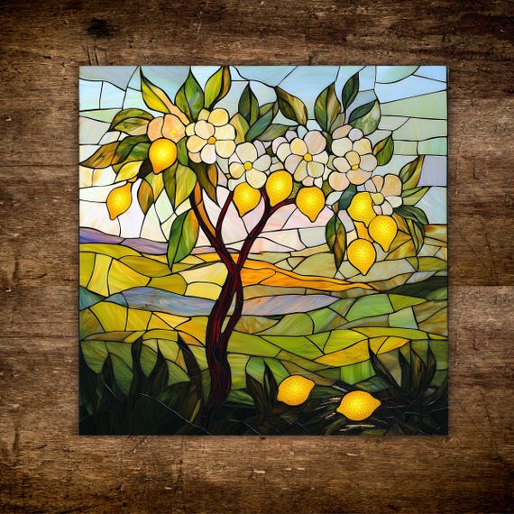 Stained Glass Lemon Tree, Amalfi Coast Wall Art Print