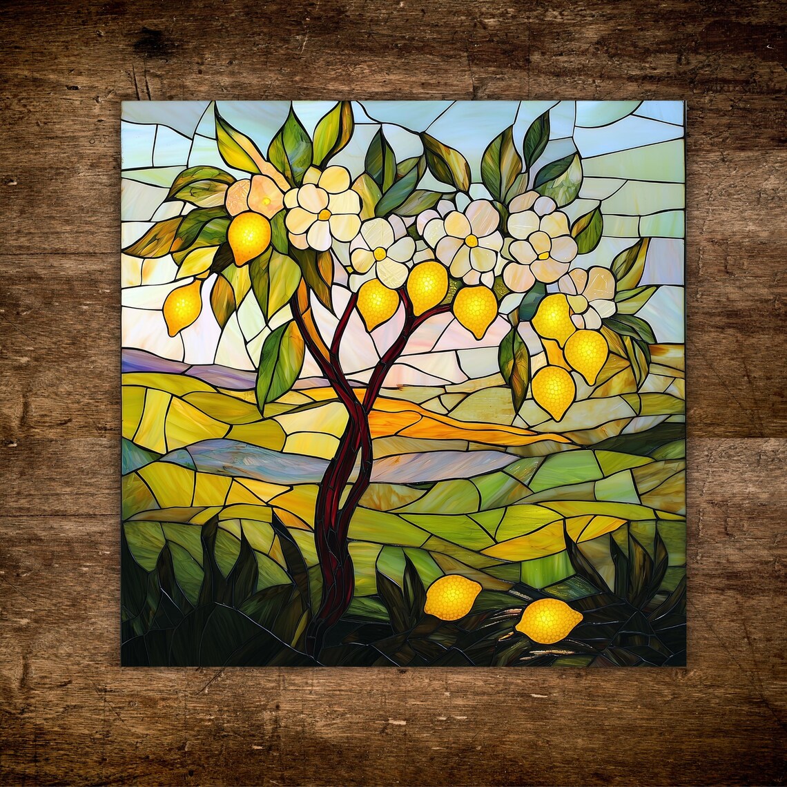 Stained Glass Lemon Tree, Amalfi Coast Wall Art Print