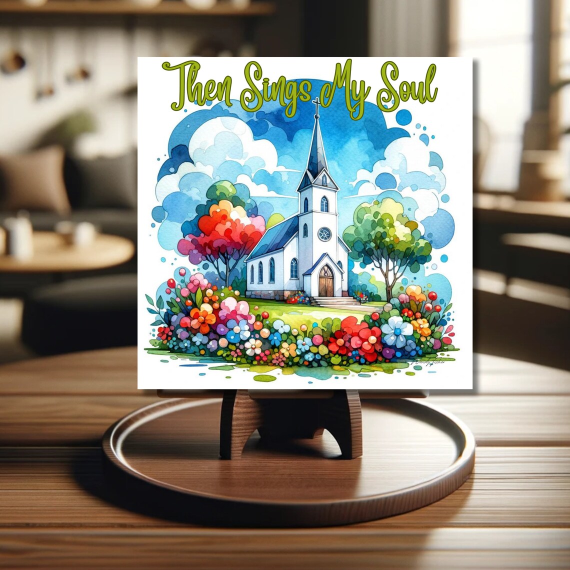 Then Sings My Soul White Church Watercolor Religious Wall Art - Image 4