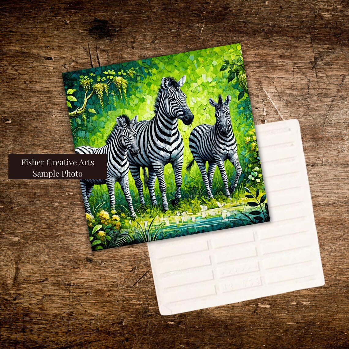 Three Zebras in Lush Green Jungle Impressionist Art Wall Art - Image 2