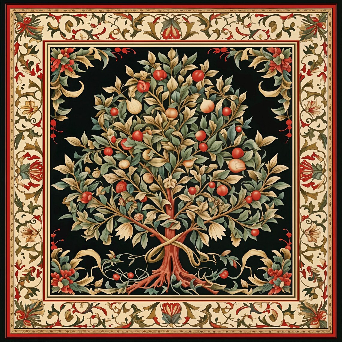 William Morris Inspired Botanical Tree Decorative Tile - Image 4