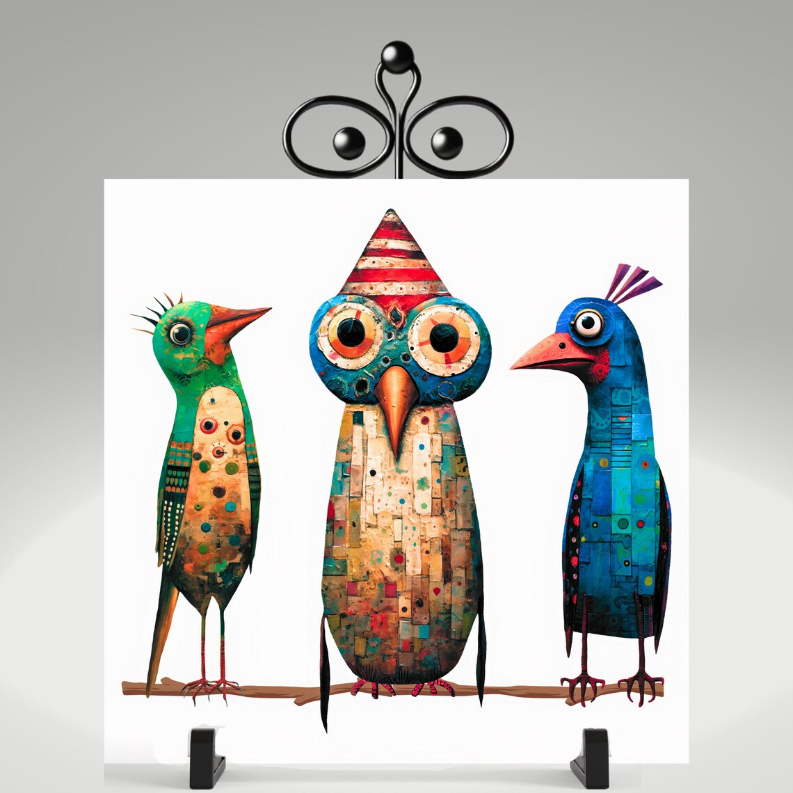 Whimsical Bird Folk Art Christmas Decorative Art Print - Image 4