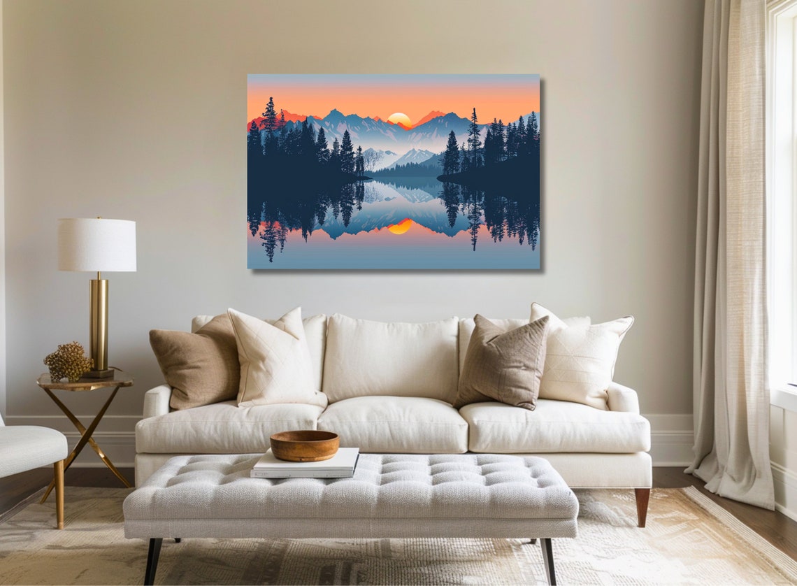 Mountain Sunset Over A Still Lake Reflection Landscape Poster - Image 2
