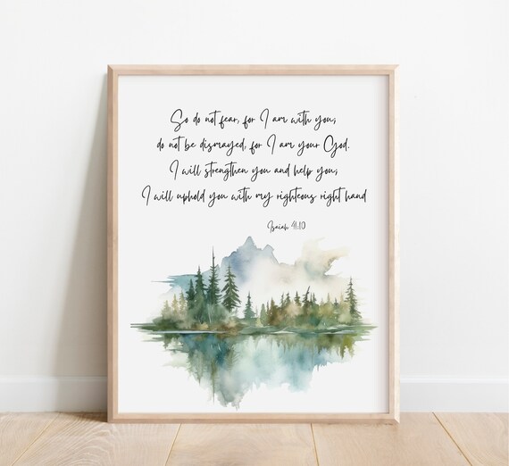 Isaiah 41:10 Do Not Fear Watercolor Forest Lake Scripture Wall Art