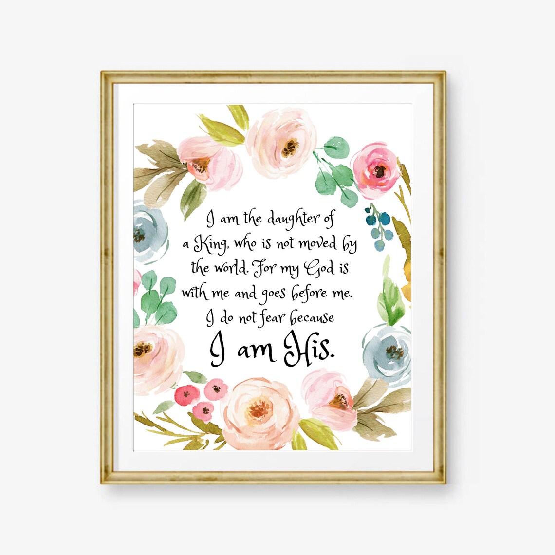 I Am The Daughter Of A King Bible Verse Floral Watercolor Poster