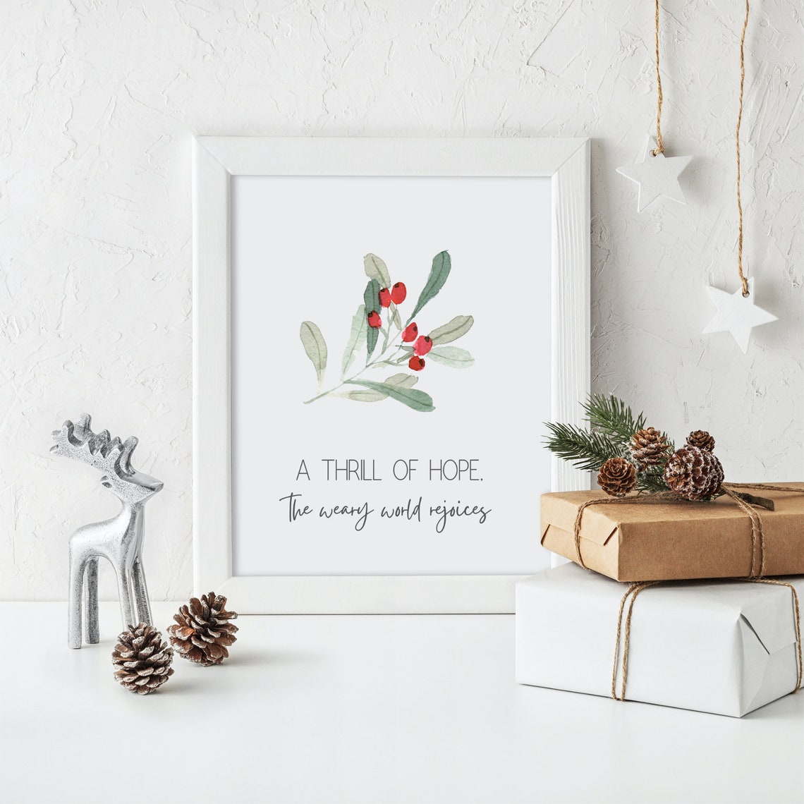 A Thrill Of Hope Christmas Holly Berry Watercolor Holiday Quote Poster