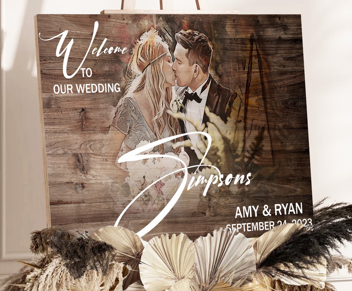Winsons Wedding Welcome Sign Couple Portrait Date Wood Poster - Image 2