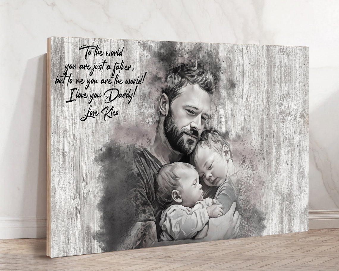 Custom Grandpa Portrait Gift Grandpa And Kid Wood Signs Portrait From Photo Christmas Gift For Grandpa Gift For Grandpa From Grandkids - Image 3