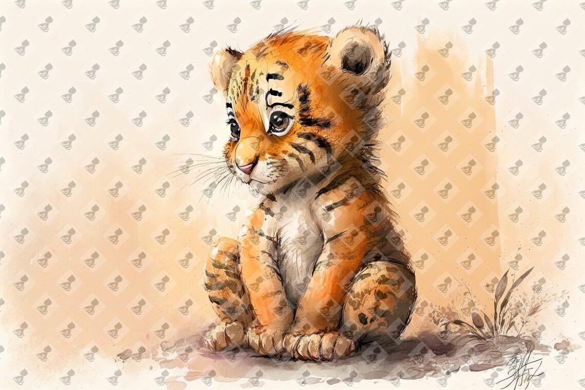 Watercolor Baby Tiger Nursery Wall Art Print