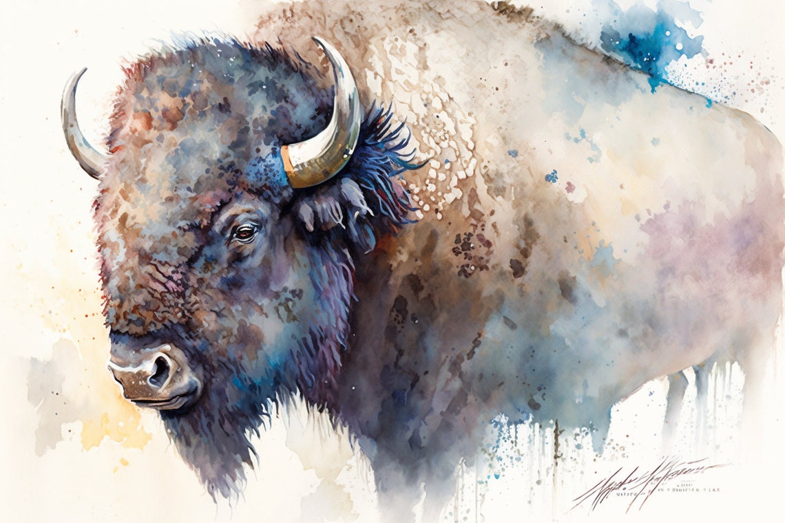 Watercolor American Bison Head Rustic Western Wildlife Poster
