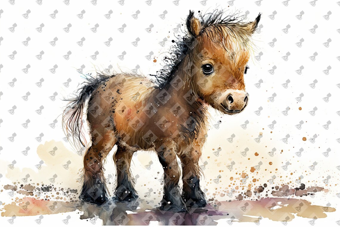 Cute Baby Horse Foal Watercolor Pony Nursery Animal Art Poster