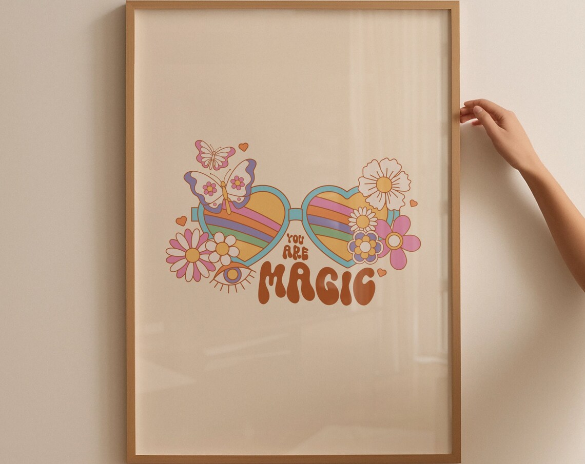 You Are Magic Retro 70s Heart Sunglasses Rainbow Butterfly Poster - Image 4