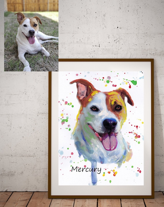 Custom Pit Bull Portrait Named Mercury Watercolor Splash Poster