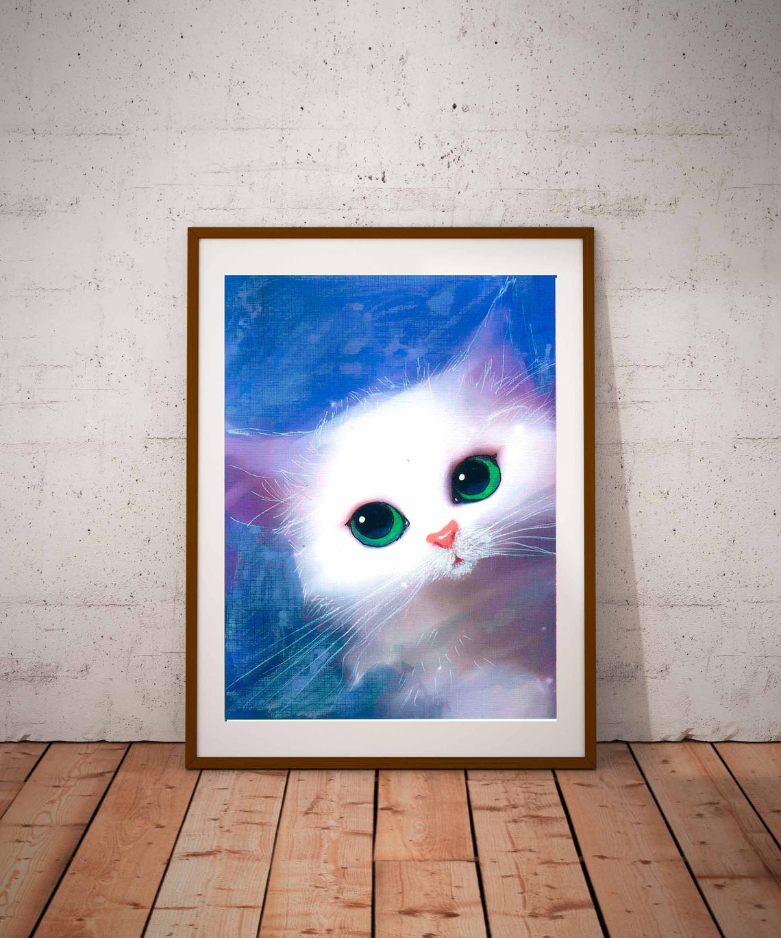 Cat Print White Cat Poster White Cat Print Art Print Drawing Watercolor Kids Room Girl Boy Wall Decor Baby Room Animal Print Cat