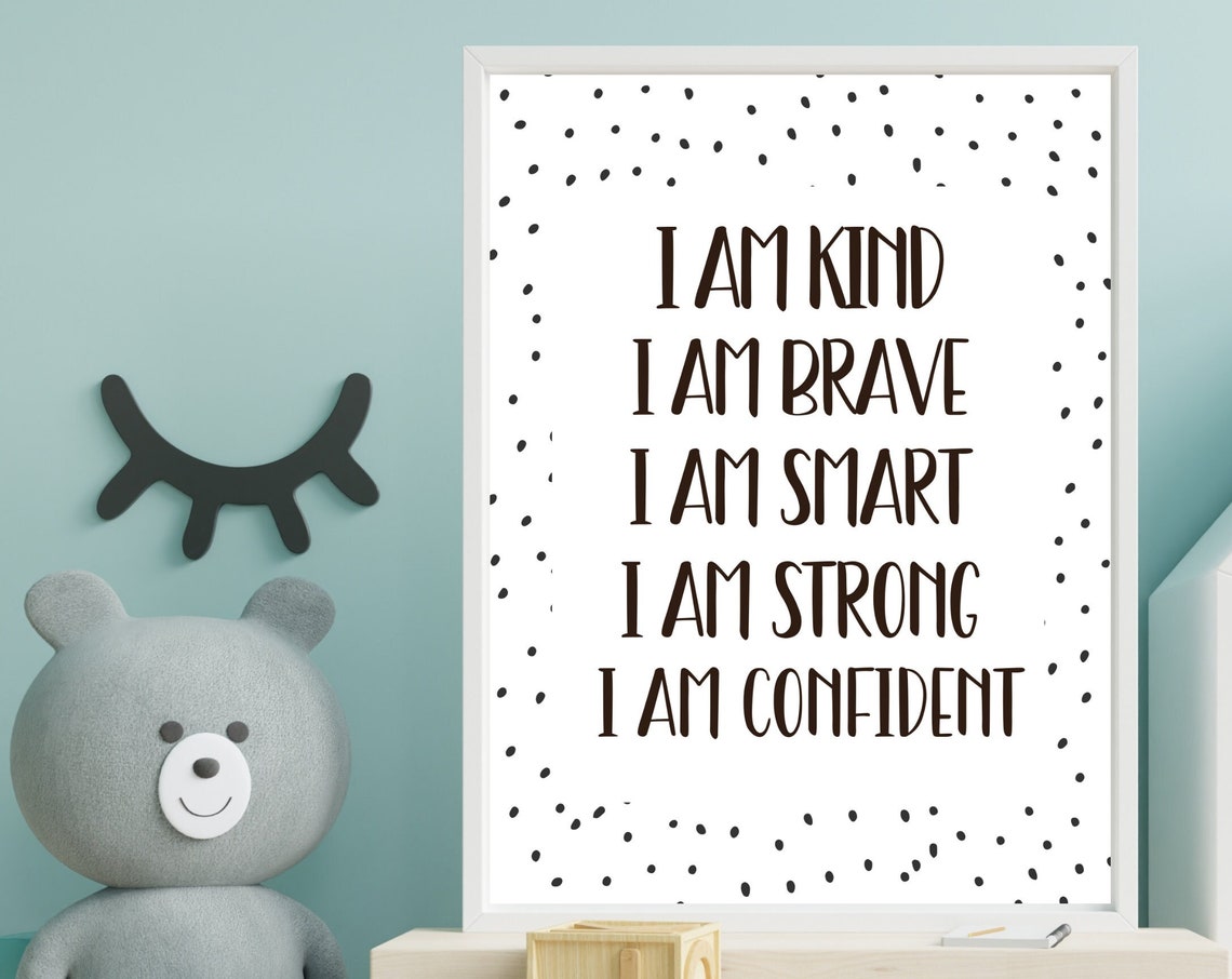 Kids Affirmations I Am Kind Brave Smart Strong Polka Dot Poster - Image 3