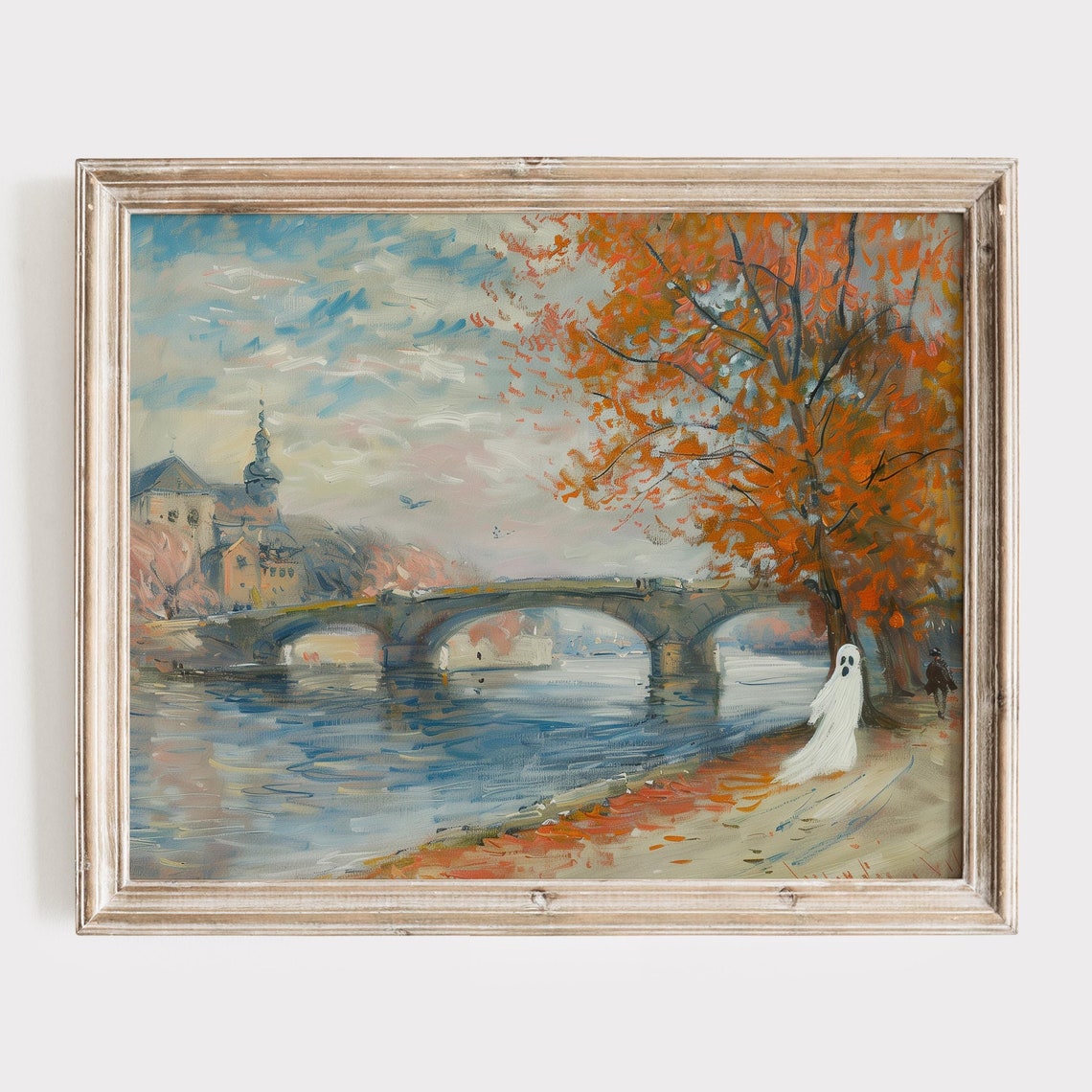 Ghost Standing By An Autumn River Under A Stone Bridge Poster