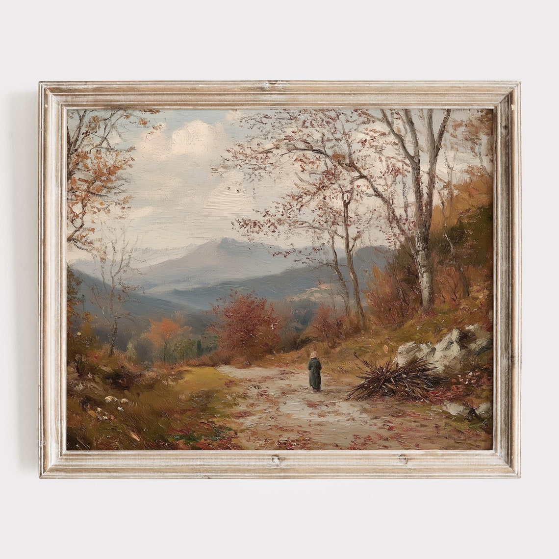 Lone Figure Walking An Autumn Forest Path In The Mountains Poster