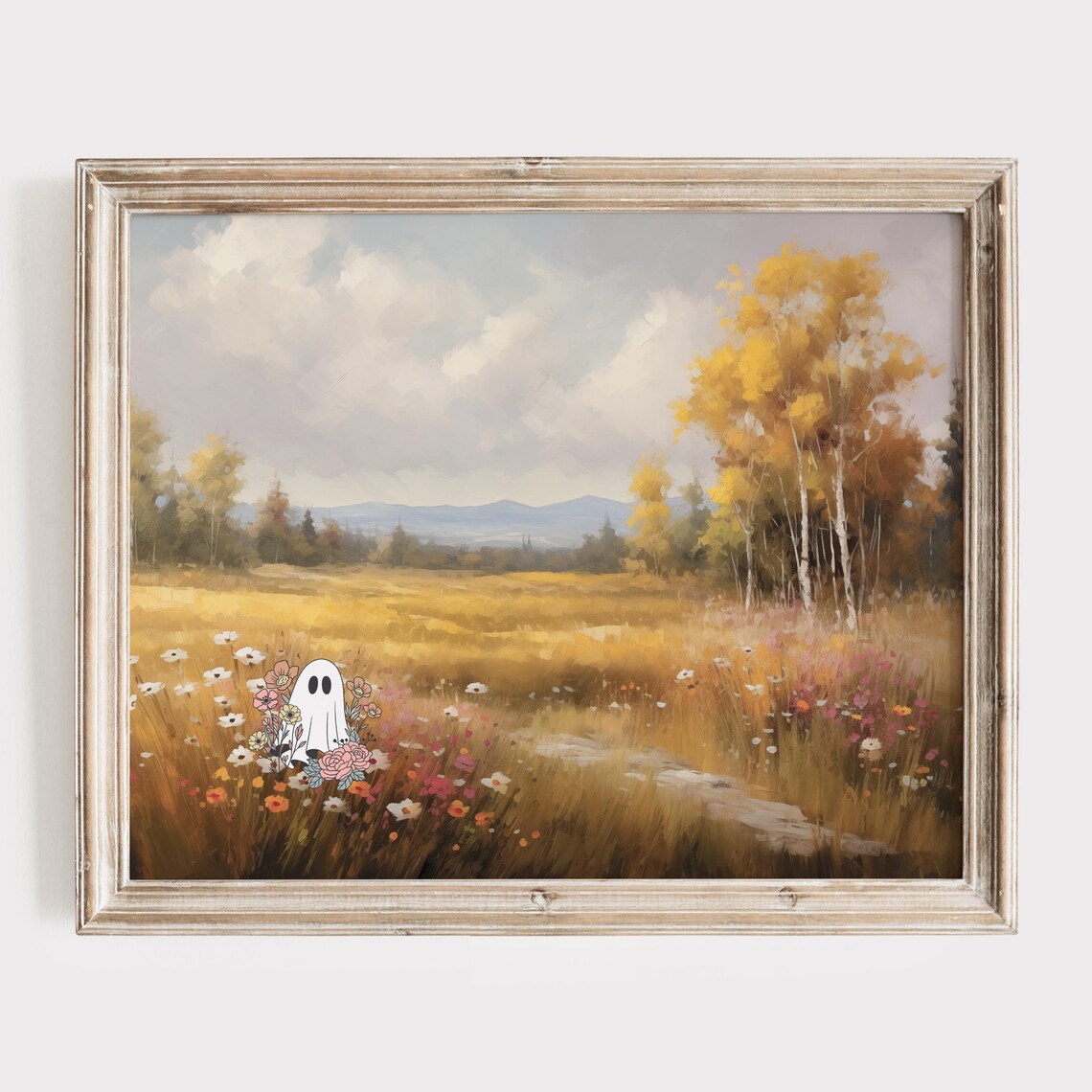 Cute Ghost In A Golden Wildflower Meadow On An Autumn Day Poster