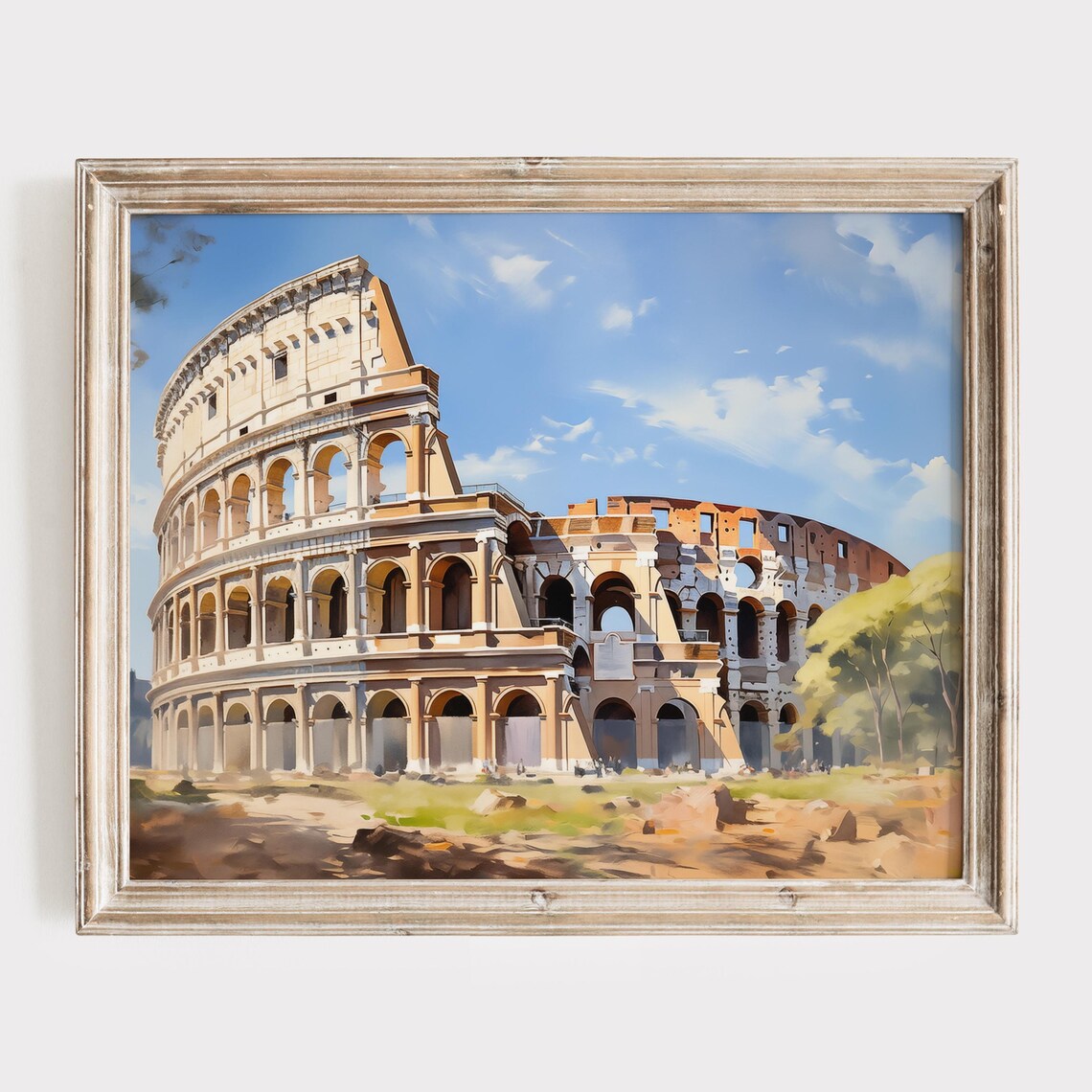 Rome Colosseum in Bright Daylight with Blue Sky Travel Poster