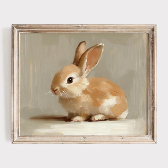 Small Tan Bunny Sitting Quietly In A Minimalist Neutral Portrait Poster