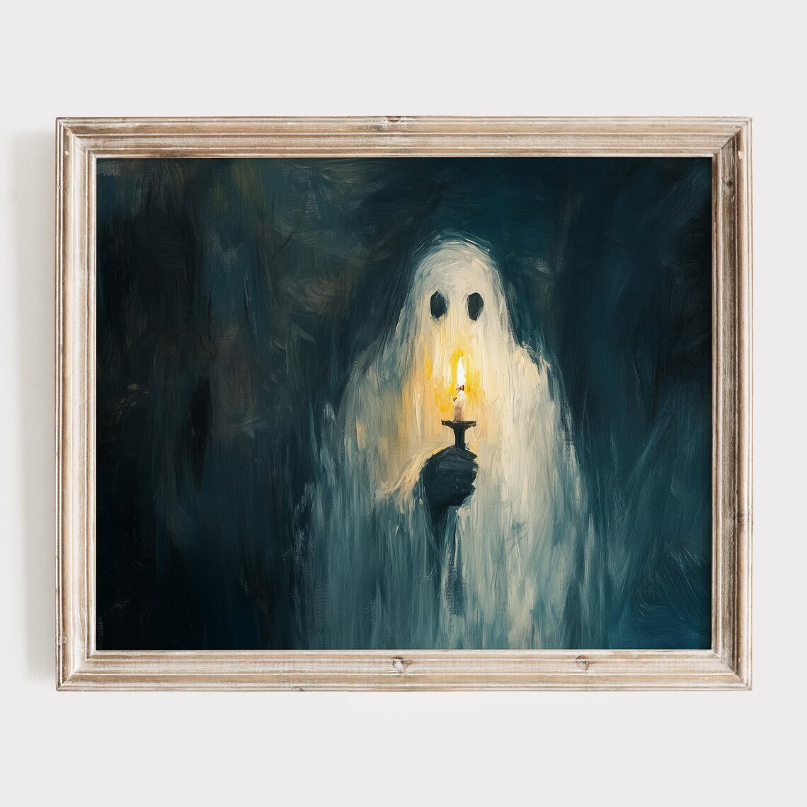 Cute Ghost Holding A Candle In A Dark Painterly Night Poster