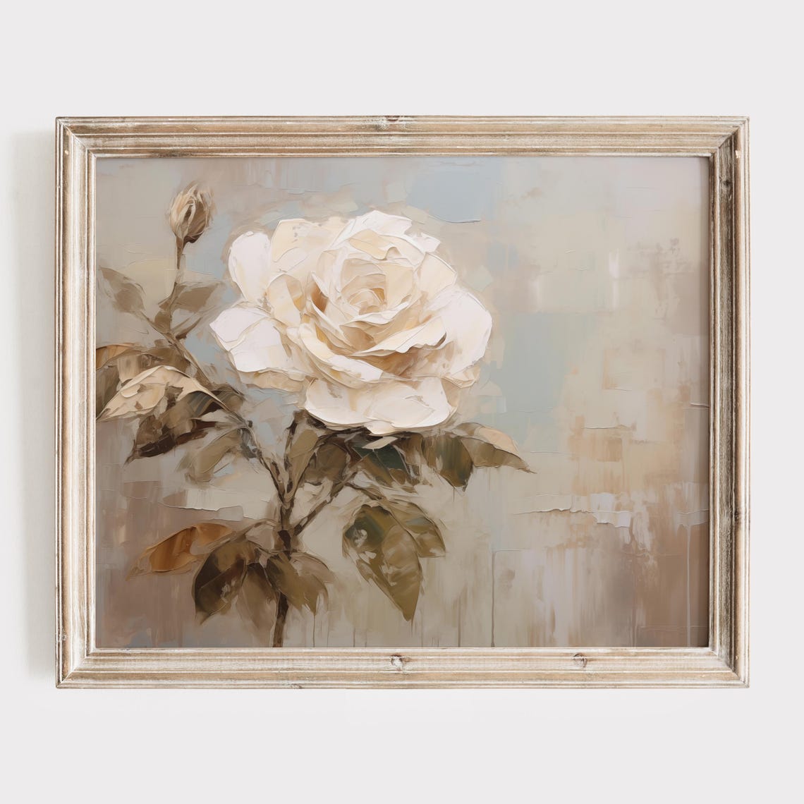 Cream White Rose Minimalist Beige Botanical Flower Art Poster