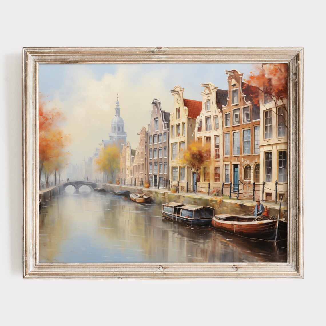 Amsterdam Canal In Autumn With Gabled Houses Travel Art Poster