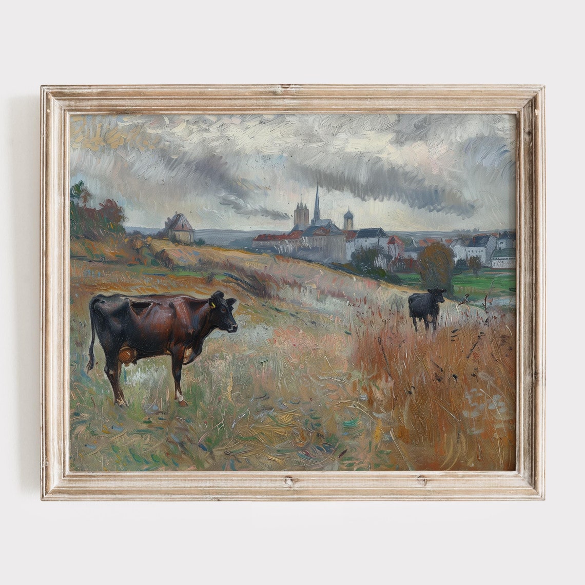 Cow On A Field Art Animal Painting Farmhouse Decor Antique Animal Print Countryside Oil Painting For Rustic Home Decor Cow Print