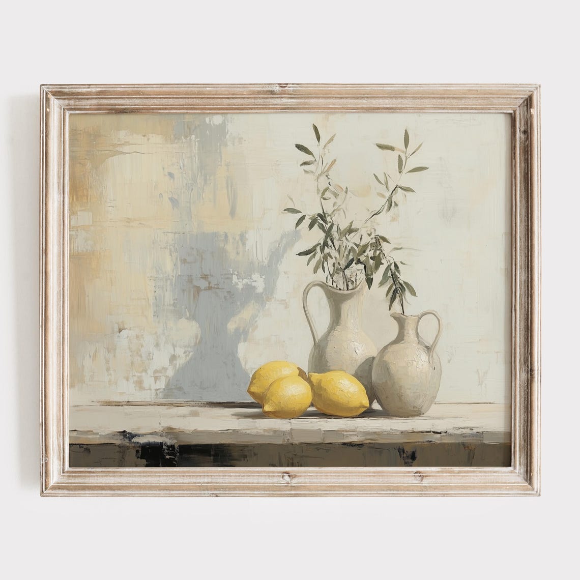 Vintage Lemon And Olive Vase, Rustic Still Life