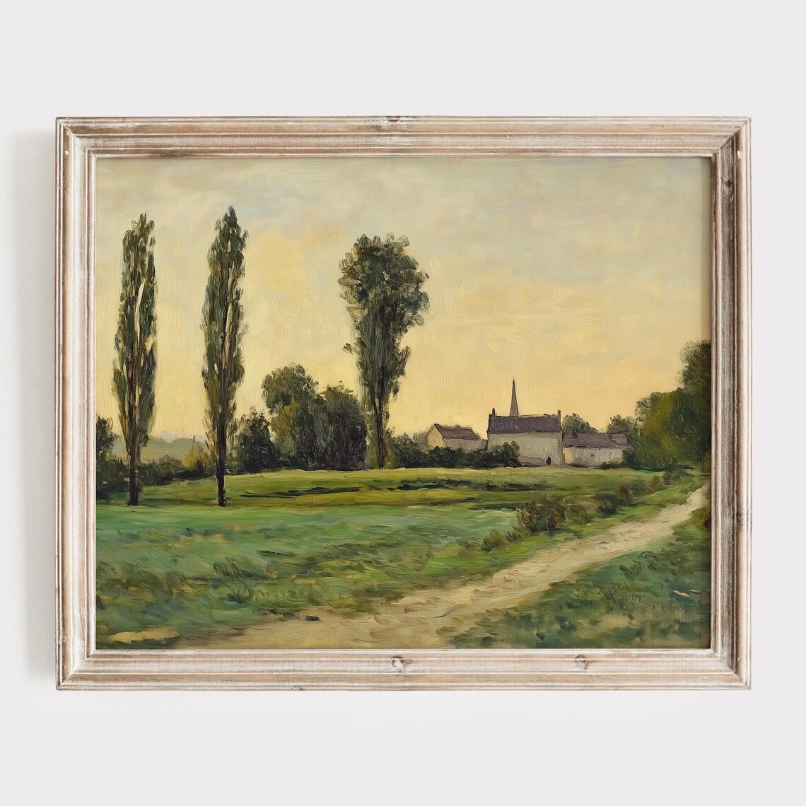 Country Road to Village Church Vintage Poplar Field Art Poster