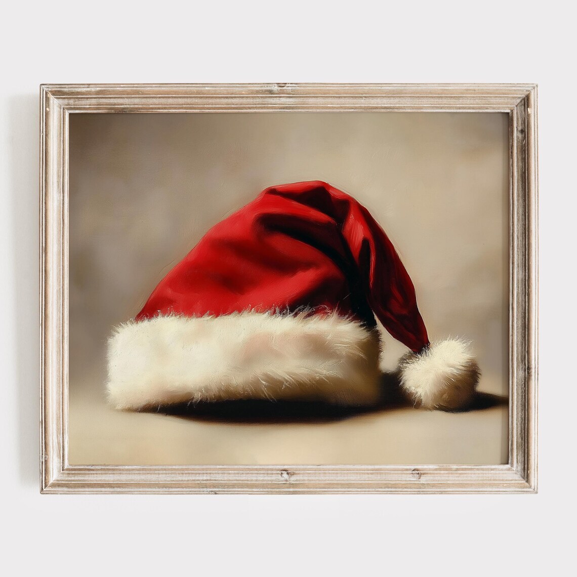 Santa Claus Hat Vintage Christmas Frame Art Moody Painting Farmhouse Painting Christmas Hat Paint Holiday Decor Xmas Wall Art