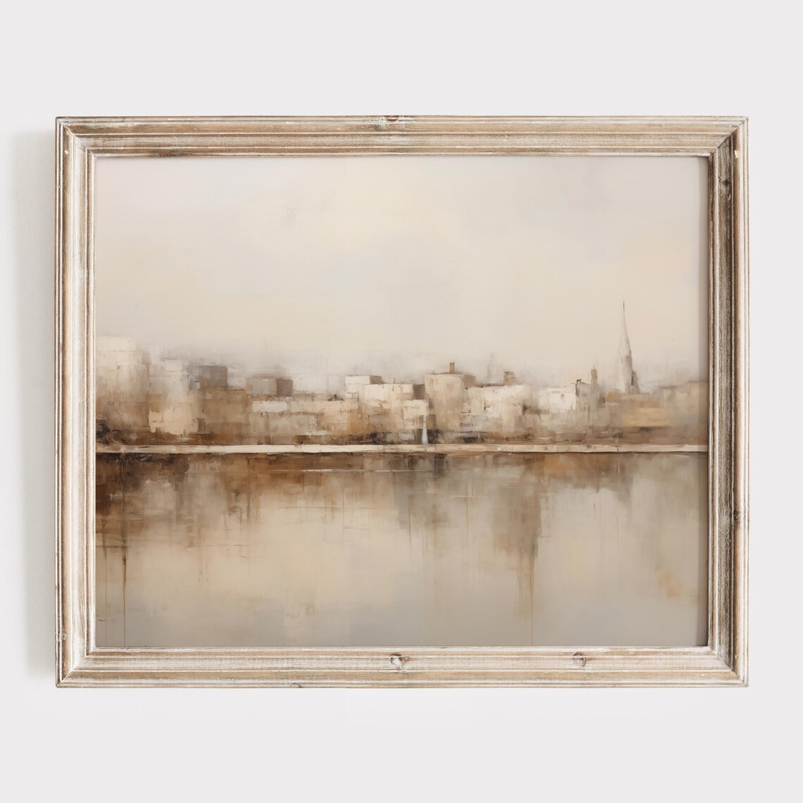 Abstract Misty City Skyline Reflecting Over Calm Water Poster
