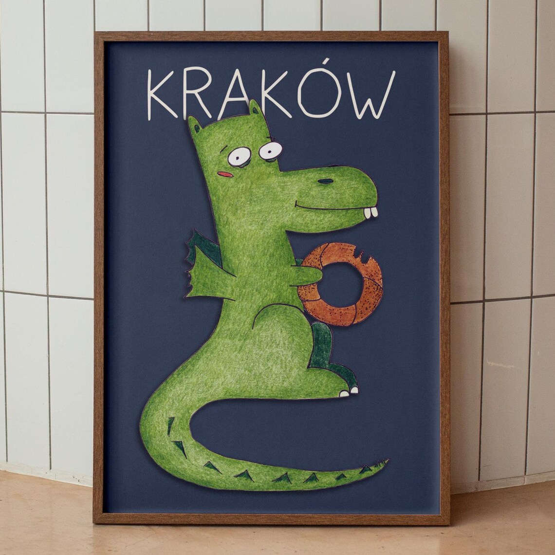 Krakow Wawel Dragon Obwarzanek Bagel Funny Polish Travel Poster