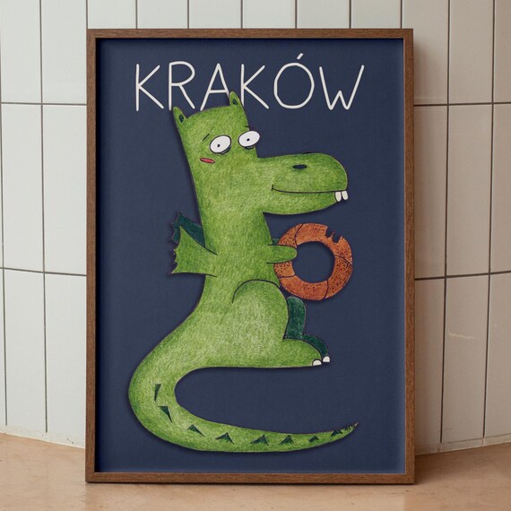 Krakow Dragon Poster Modern Smok Print Polish Travel Wall Art Poland Souvenir Gift For Lover
