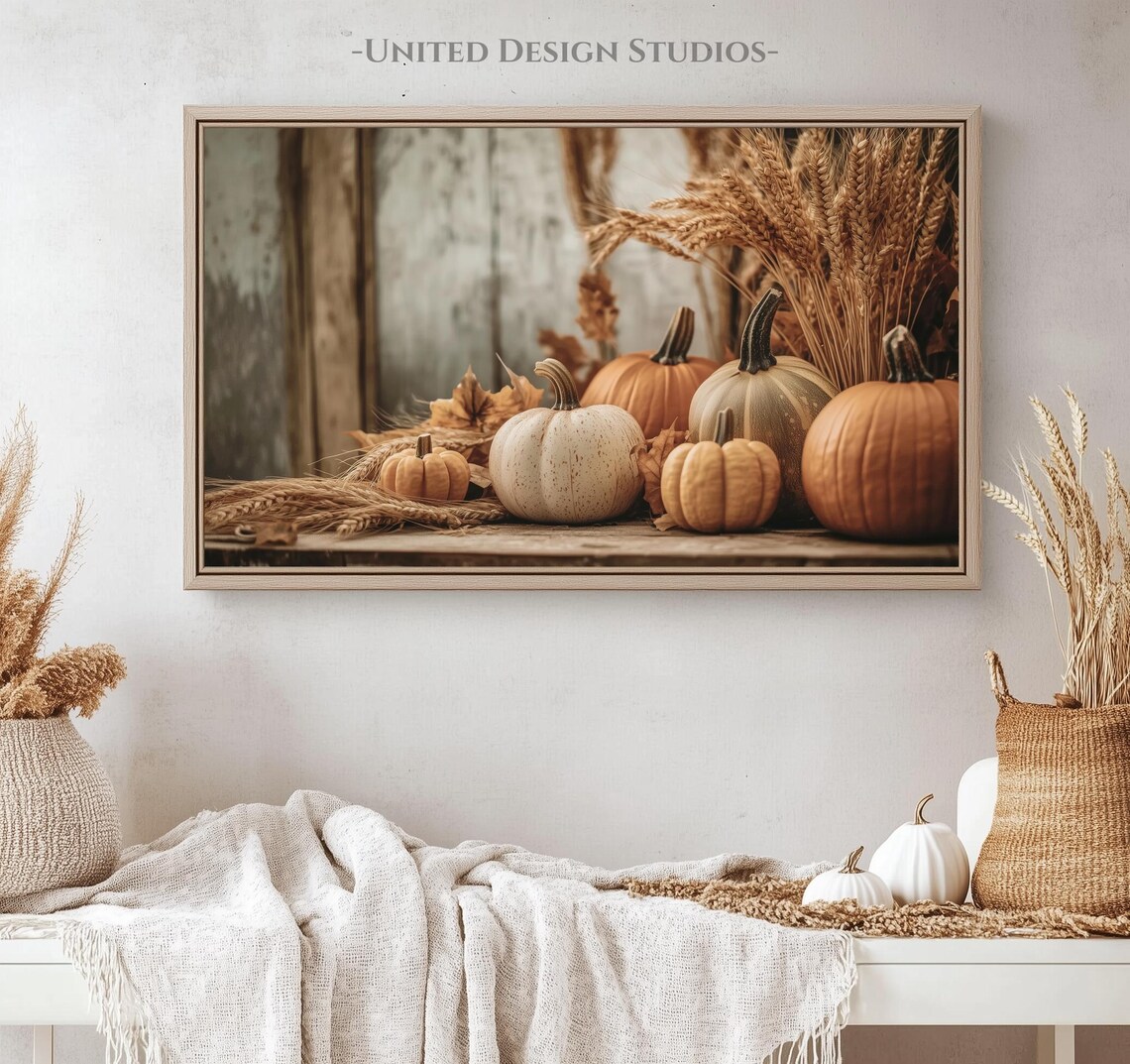 Rustic Pumpkins Wheat Stalks Farmhouse Table Warm Autumn Harvest Art Print - Image 4