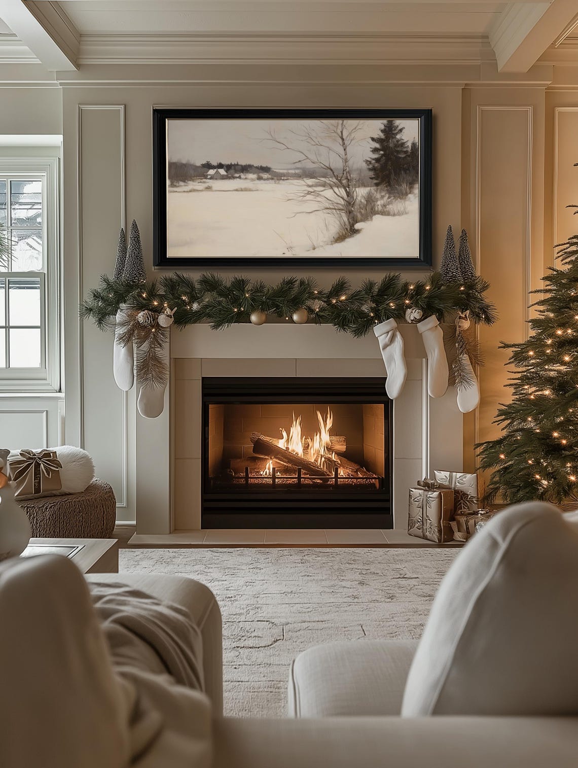 Frame Tv Winter Art Neutral Moody Painting Of Calm Winter Winter Frame Tv Art Farmhouse Winter Landscape Tv Art - Image 2