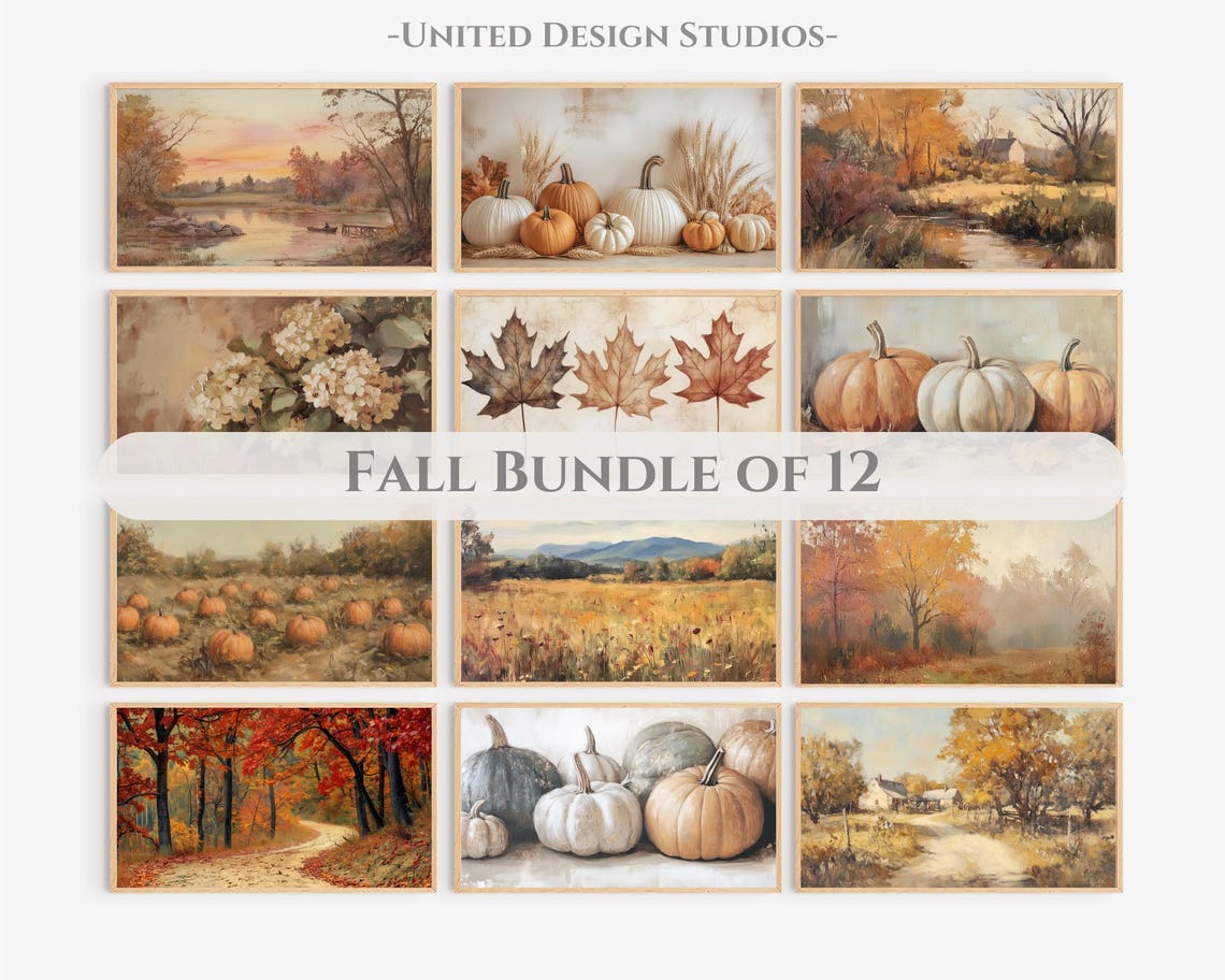 Fall Art Print Bundle Set of 12 Autumn Paintings Collection Poster