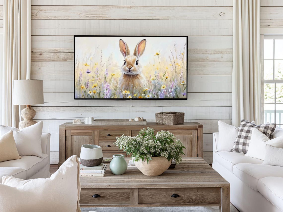 Cute Bunny In Wildflower Meadow Spring Easter Rabbit Wall Art - Image 3