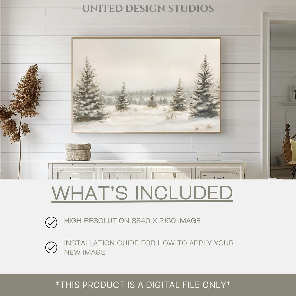 Winter Pine Trees Snowy Meadow Watercolor Landscape Wall Art - Image 2