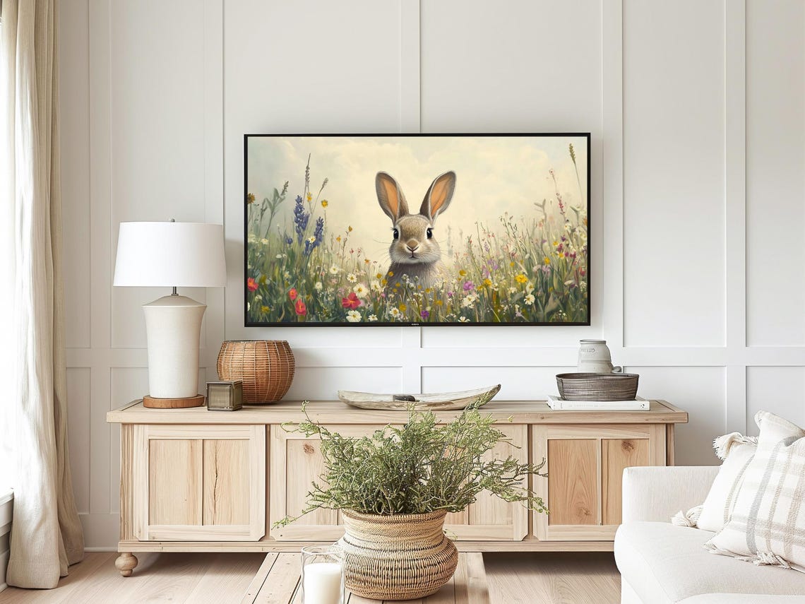 Bunny In Colorful Wildflower Field Spring Easter Rabbit Wall Art - Image 4