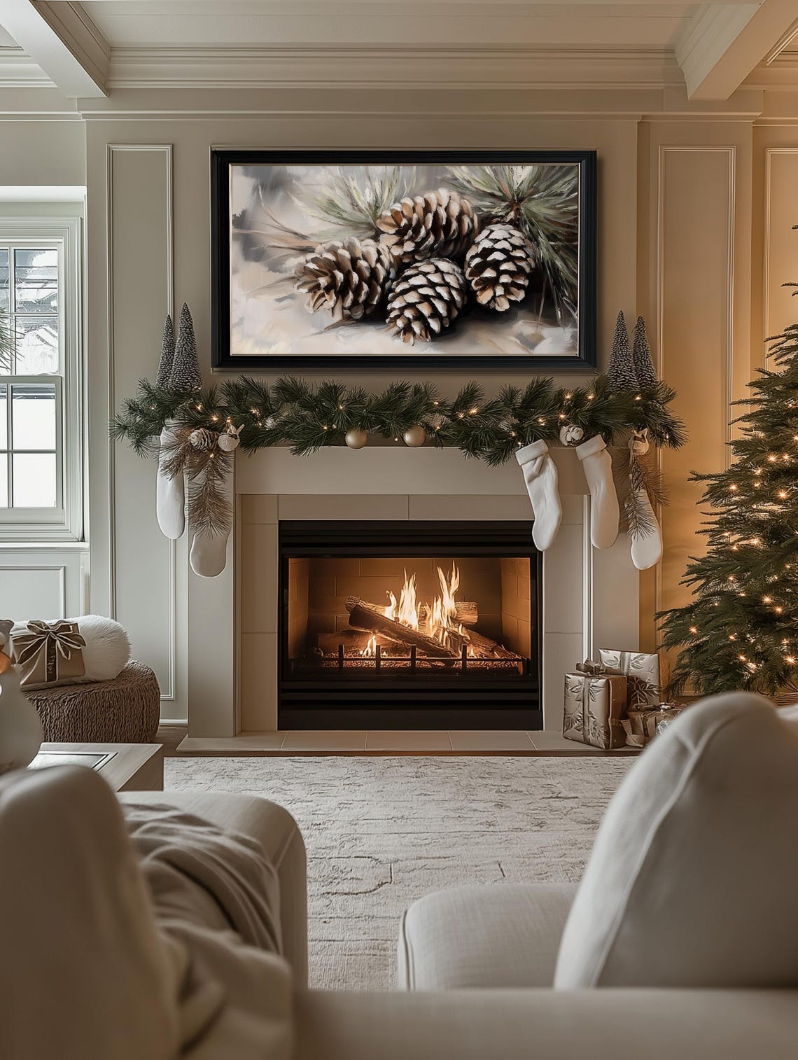 Frame Tv Art Christmas Neutral Painting Of Pinecones Winter Frame Tv Art Farmhouse Cottagecore Winter Tv Art Holiday Frame Tv Art - Image 2