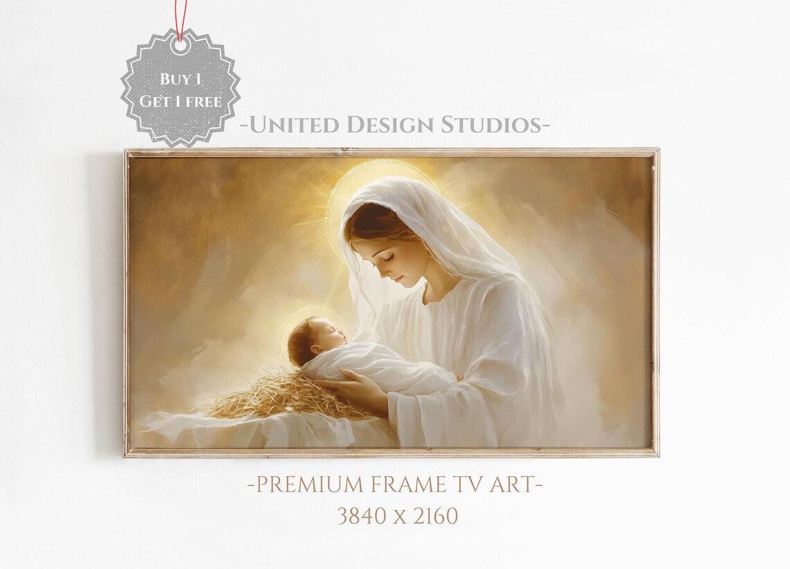 Madonna and Child Jesus Glowing Halo Warm Christian Christmas Poster