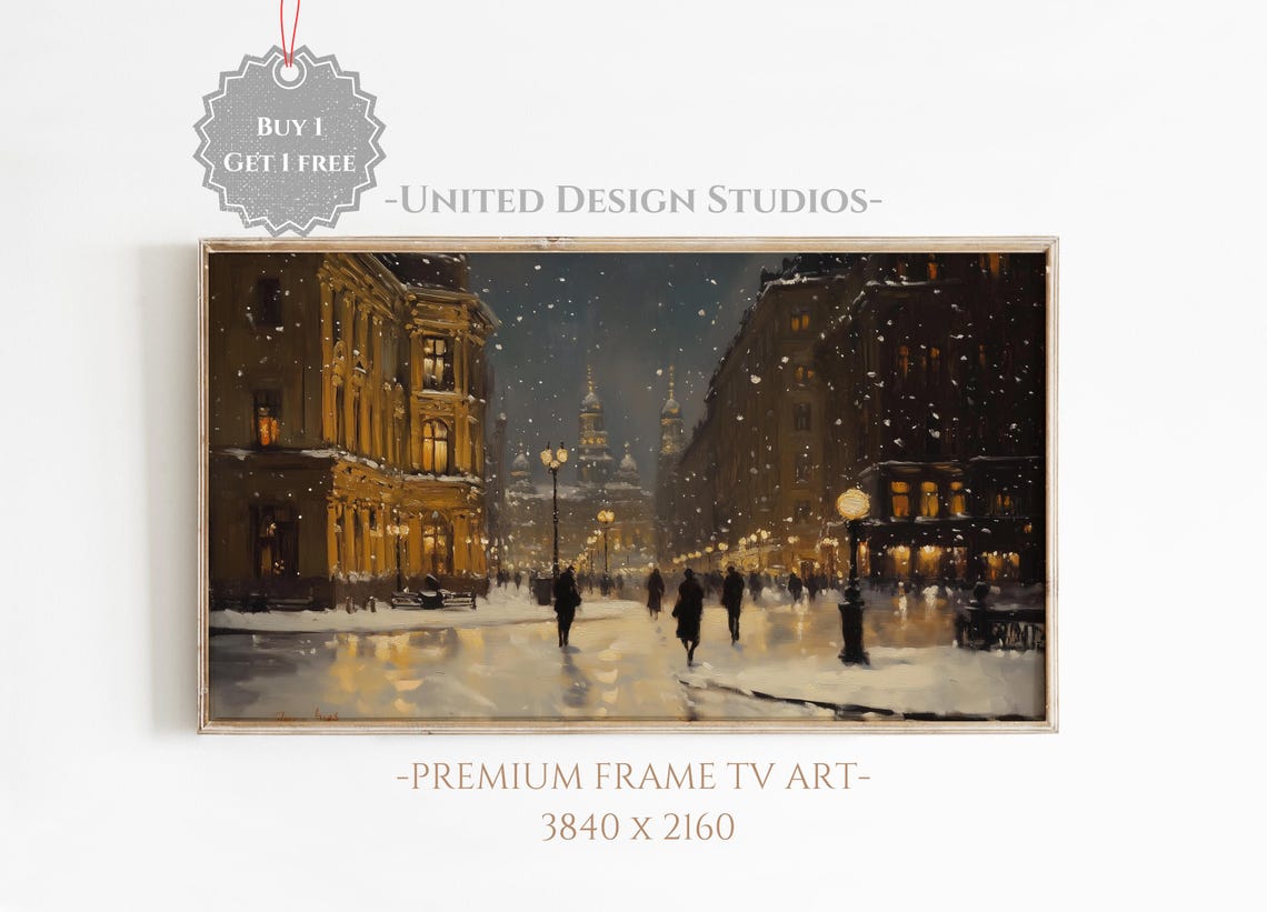 Frame Tv Winter Art Snowy Winter Night Frame Tv Art Moody Neutral Christmas Frame Tv Art Winter City Painting Tv Art