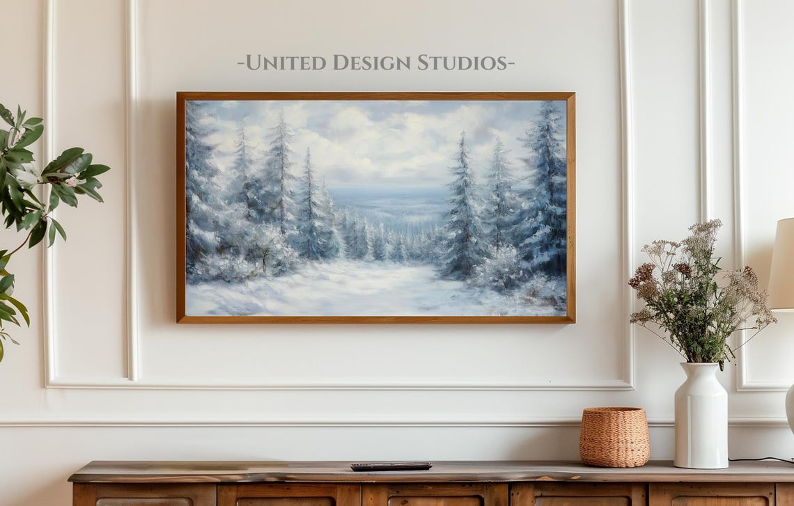 Icy Blue Snowy Pine Forest Valley Winter Wonderland Landscape Poster - Image 3